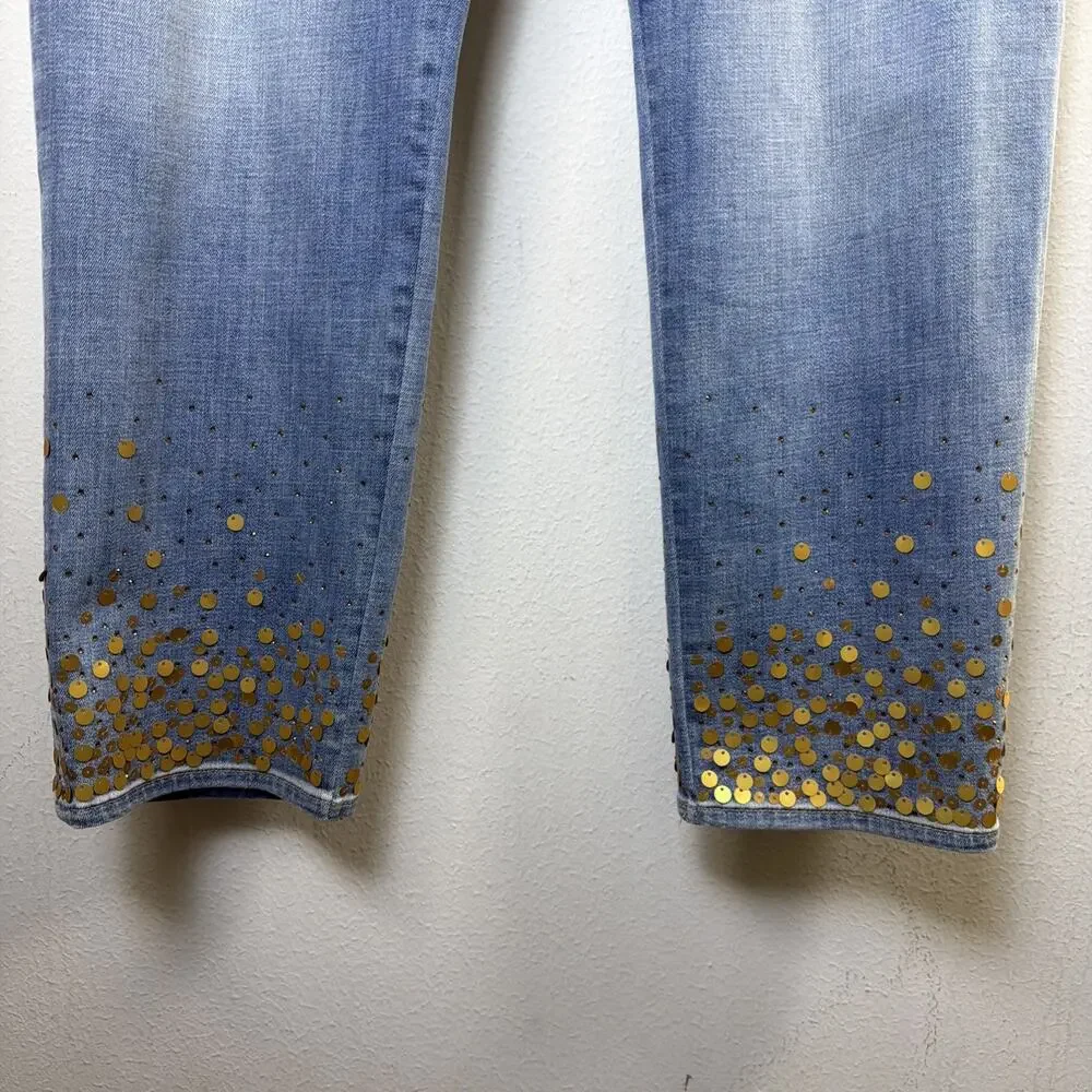 Chico’s 14 Large So Slimming Girlfriend Slim Leg ankle glitter sequin rhinestone - Picture 3 of 12